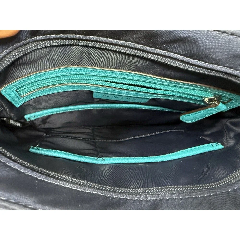 Michael Kors Navy Blue Nylon Crossbody Bag Turquoise Trim Adjustable Strap
